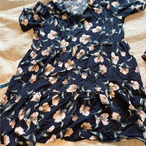 Nursing Queen Floral Dress - Navy and Peach